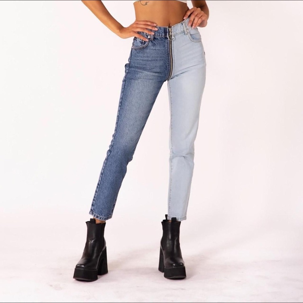 REVICE two tone yin yang zipper jeans